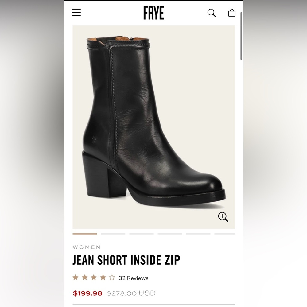 FRYE Jean Short Inside Zip Boot Sz 8 Black